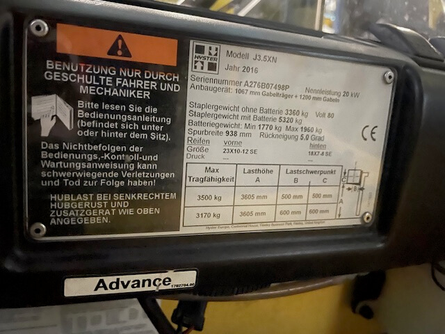 Hyster J3.5XN | Heftruck - Hyster j35xn typeplaat nr 1234 - 100362-1234