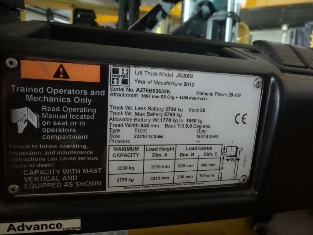 Hyster J3.5XN | Heftruck - Hyster j35xn typeplaat nr 703 - 1001119-703
