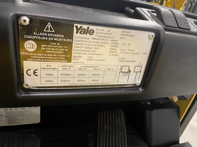 Yale ERP16VT | Heftruck - Typeplaat nr 1008 - 100904-1008