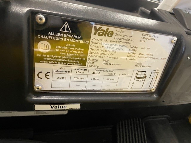 Yale ERP30VL | Heftruck - Typeplaat nr 1457 - 100923-1457