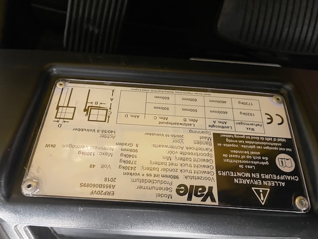 Yale ERP20VF | Heftruck - Typeplaat nr 1475 - 100914-1475