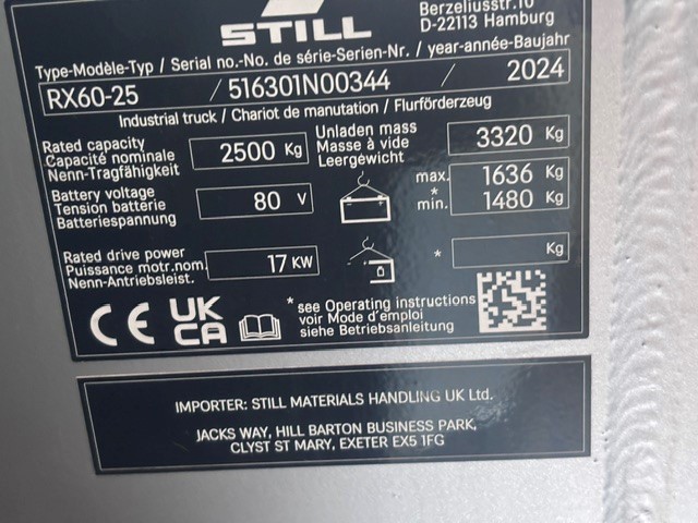Still RX60-25 | Heftruck - Typeplaat nr 2021 - 100781-2021