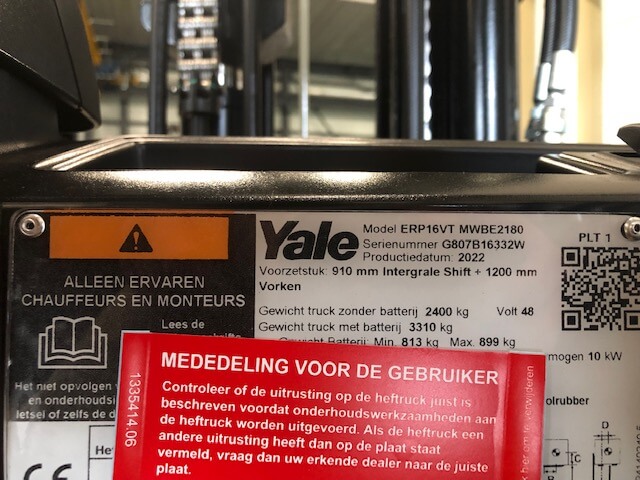 Yale ERP16VT | Heftruck - Yale erp16vt typeplaat nr 1063 - 100904-1063