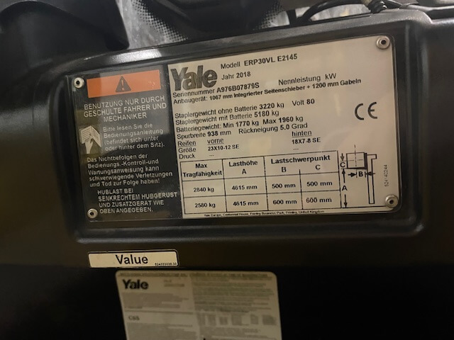 Yale ERP30VL | Heftruck - Yale erp30vl typeplaat nr 1455 - 100923-1455